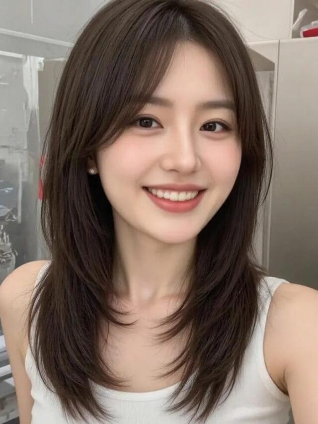 tóc layer nữ mặt tròn ngang vai