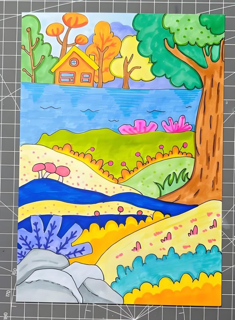 vẽ tranh phong cảnh làng quê 16