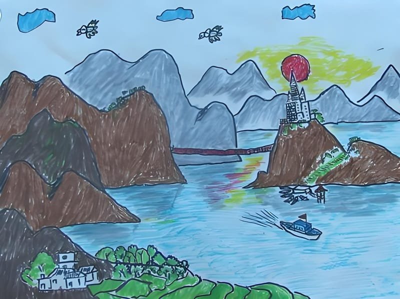 vẽ tranh phong cảnh miền núi đơn giản