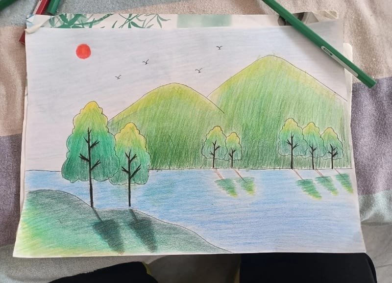 vẽ tranh phong cảnh núi đơn giản