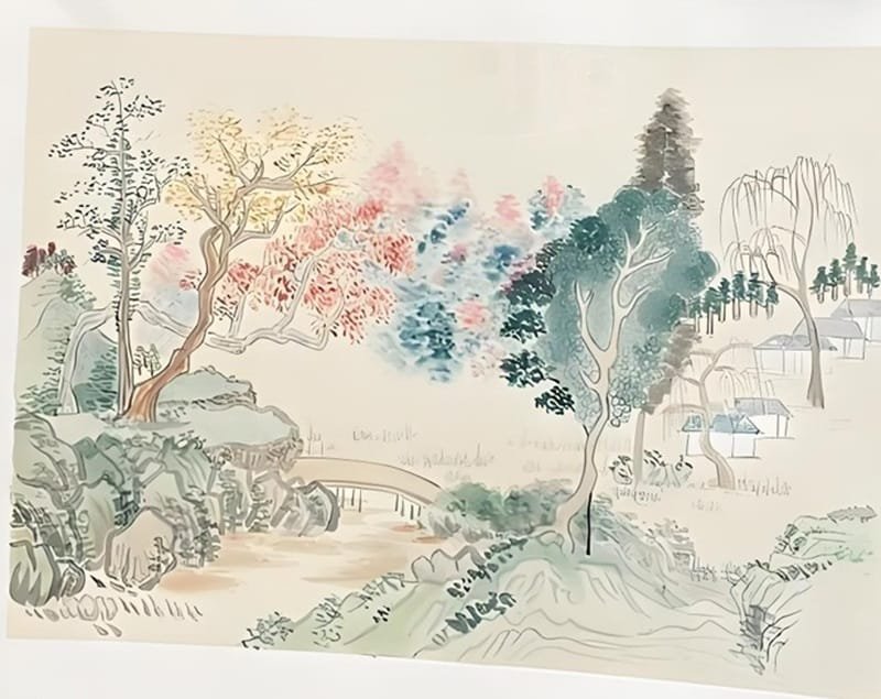 vẽ tranh phong cảnh núi rừng đơn giản