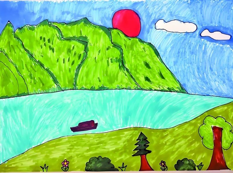 vẽ tranh phong cảnh rừng núi đơn giản