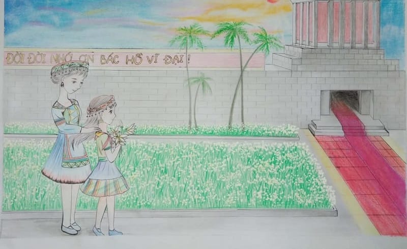 tranh vẽ lăng bác của học sinh