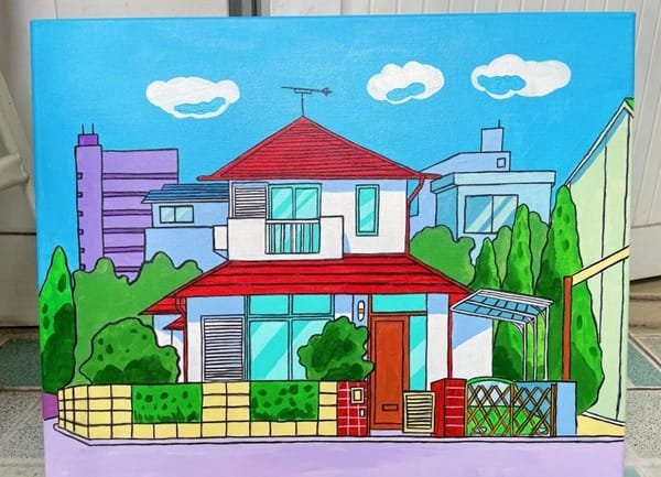 tranh vẽ ngôi nhà 2 tầng