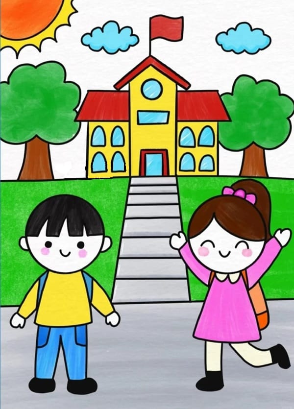 tranh vẽ trường học 21