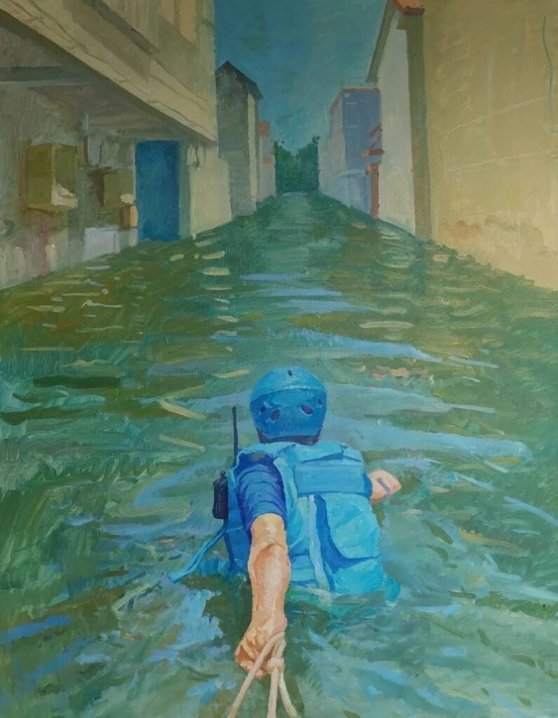 vẽ tranh đề tài lũ lụt 4