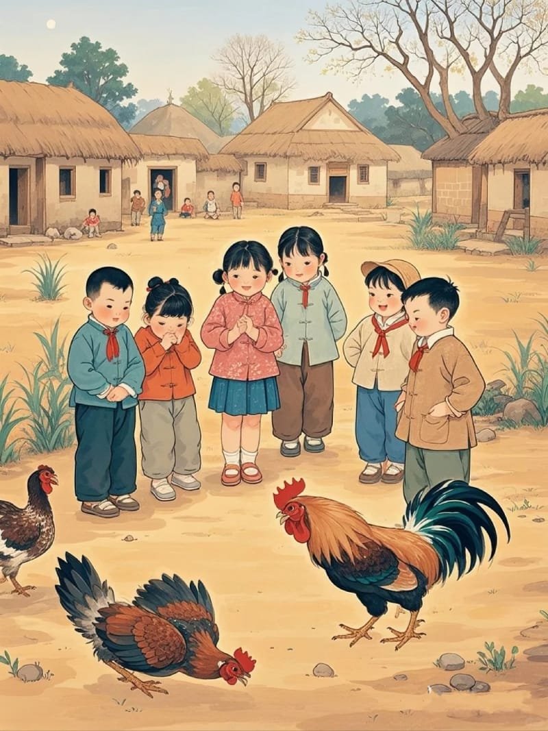 vẽ tranh lễ hội chọi gà 2