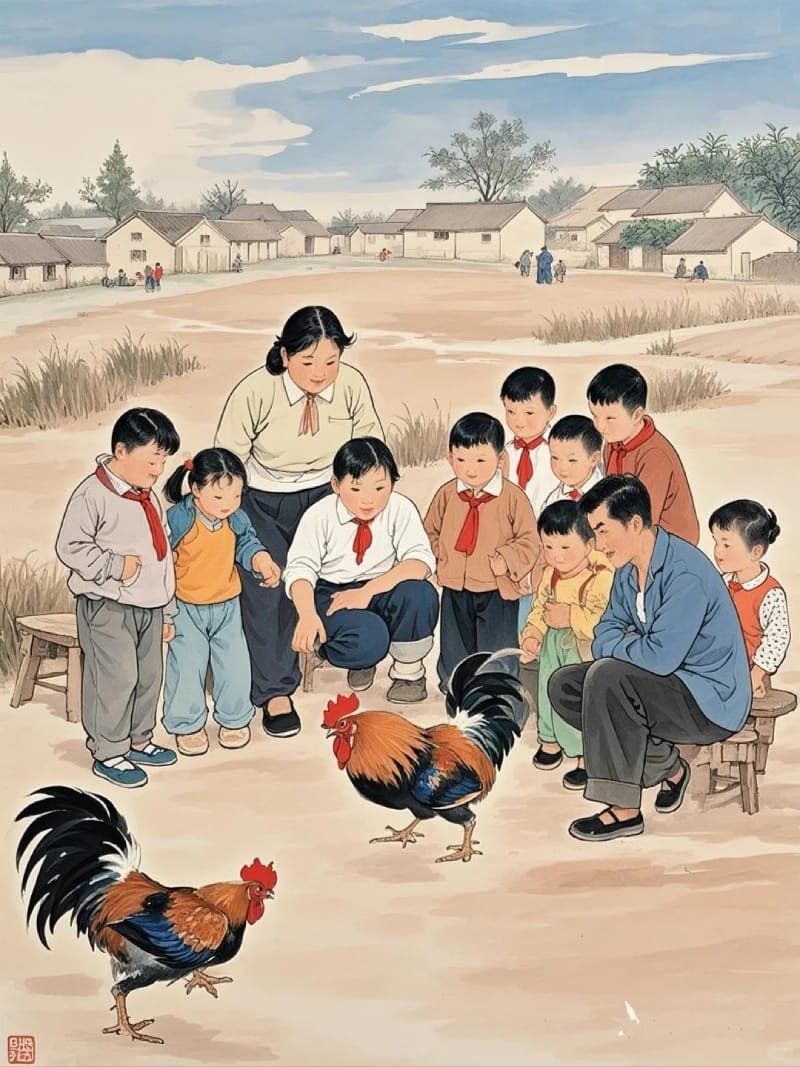 vẽ tranh lễ hội chọi gà 3