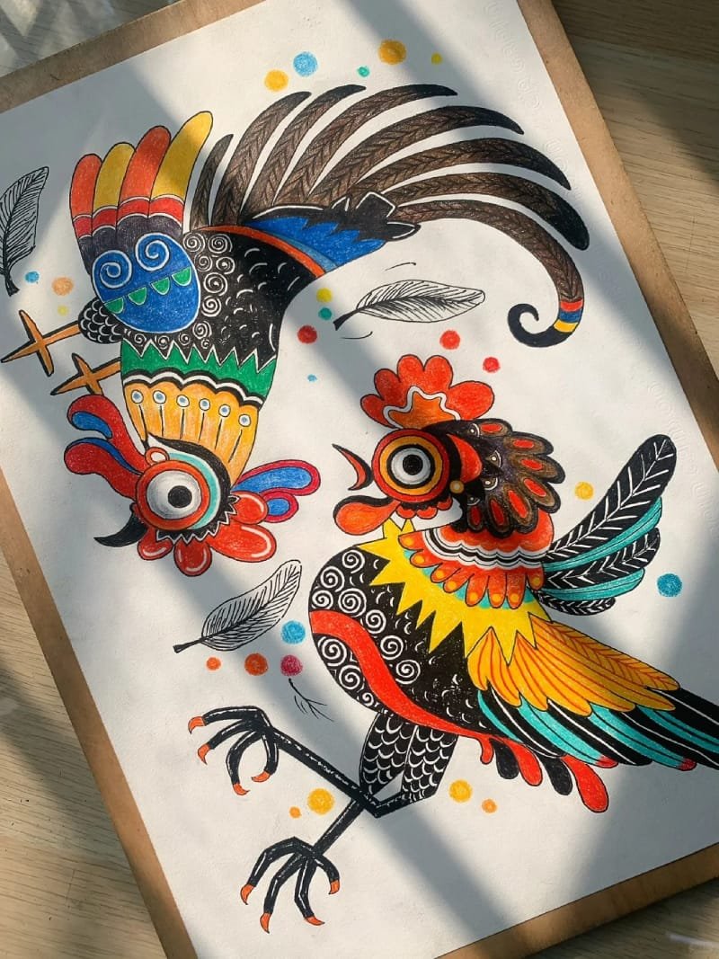 vẽ tranh lễ hội chọi gà 5