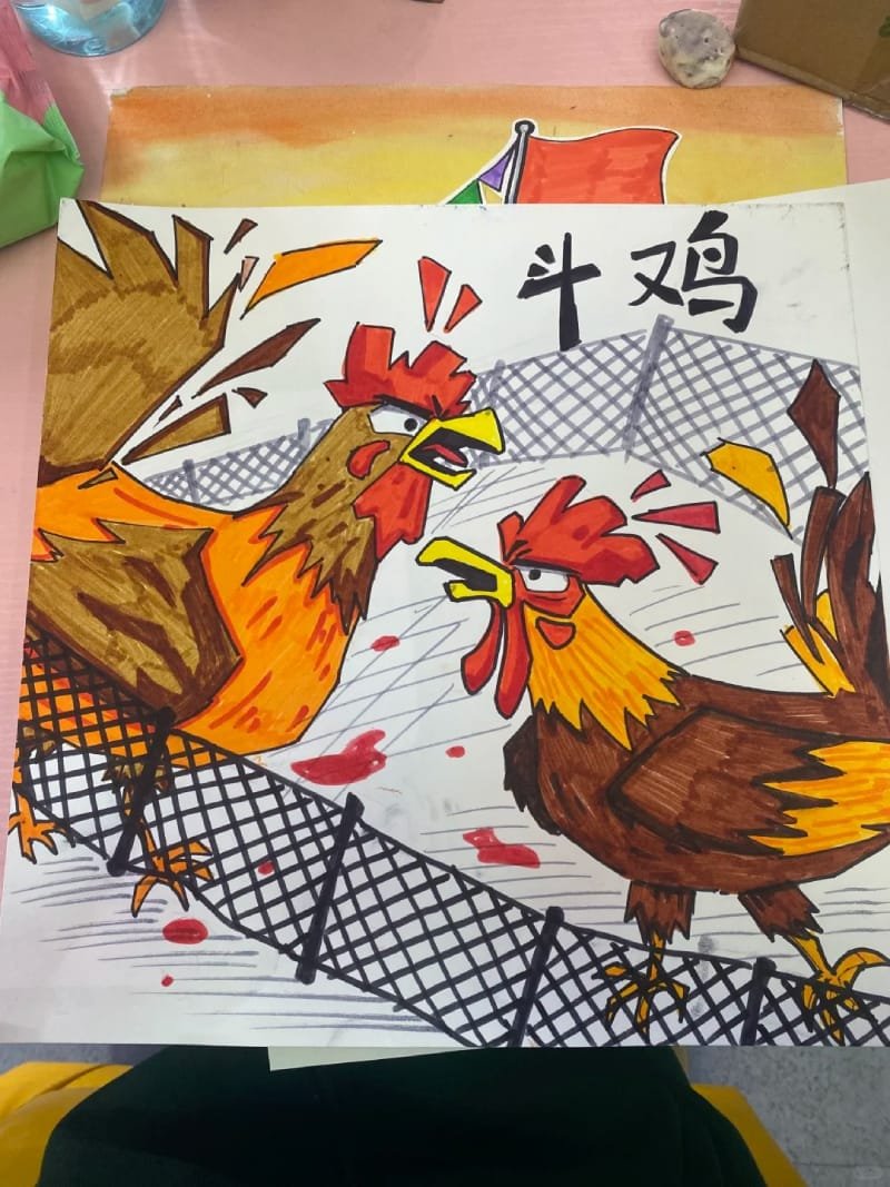 vẽ tranh lễ hội chọi gà 6