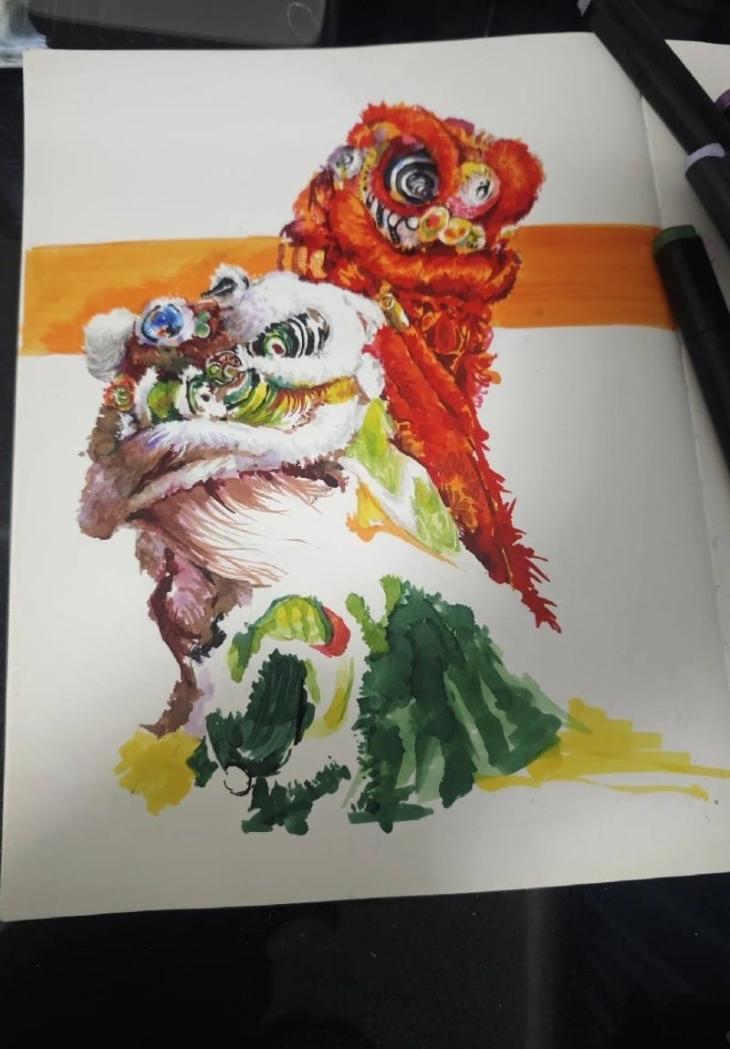 vẽ tranh múa lân ngày tết 10