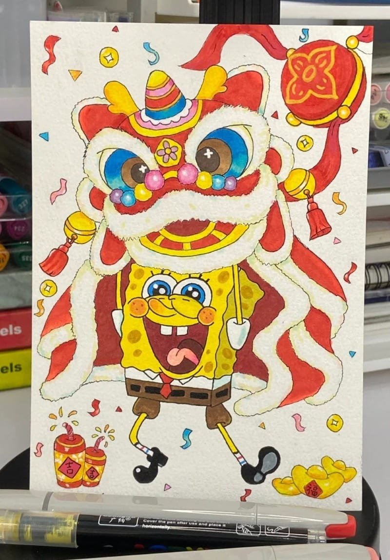 vẽ tranh múa lân ngày tết 18