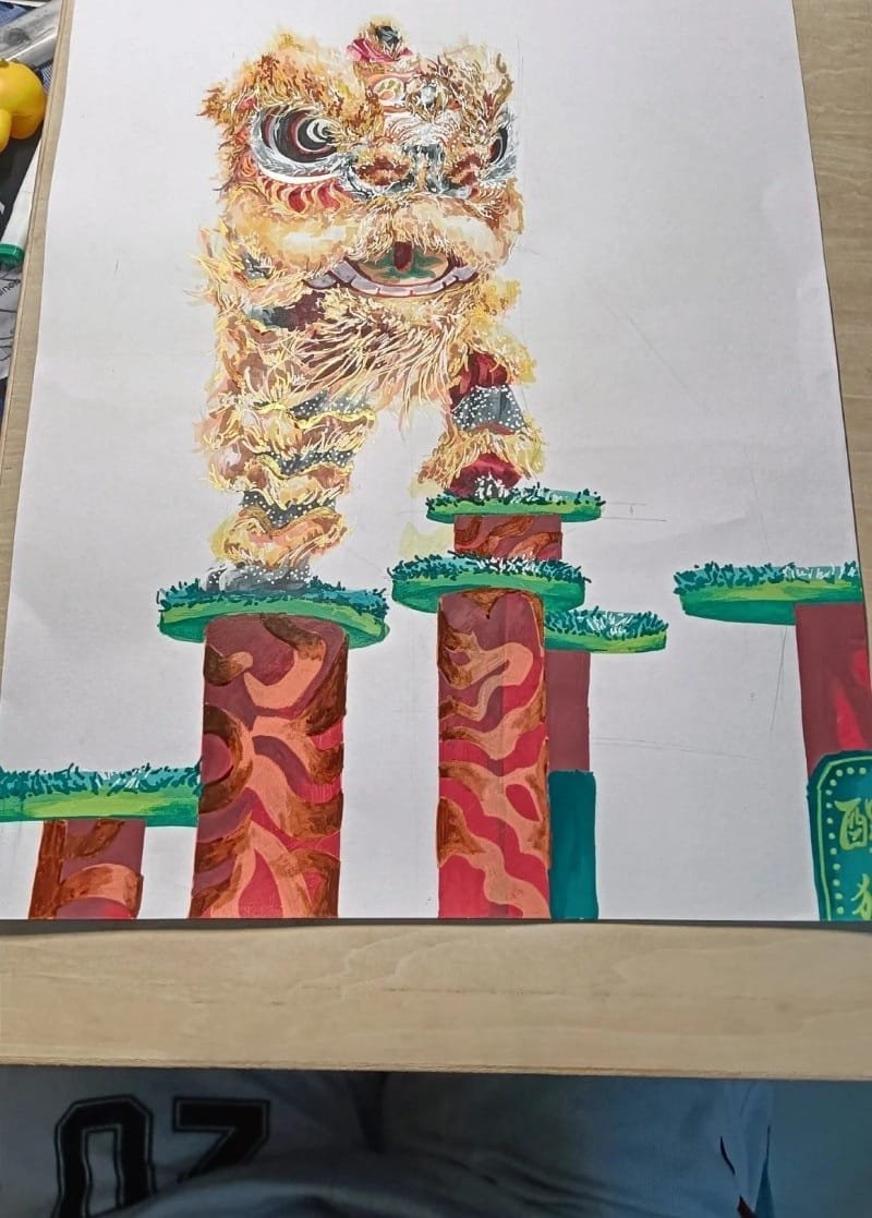 vẽ tranh múa lân ngày tết 2