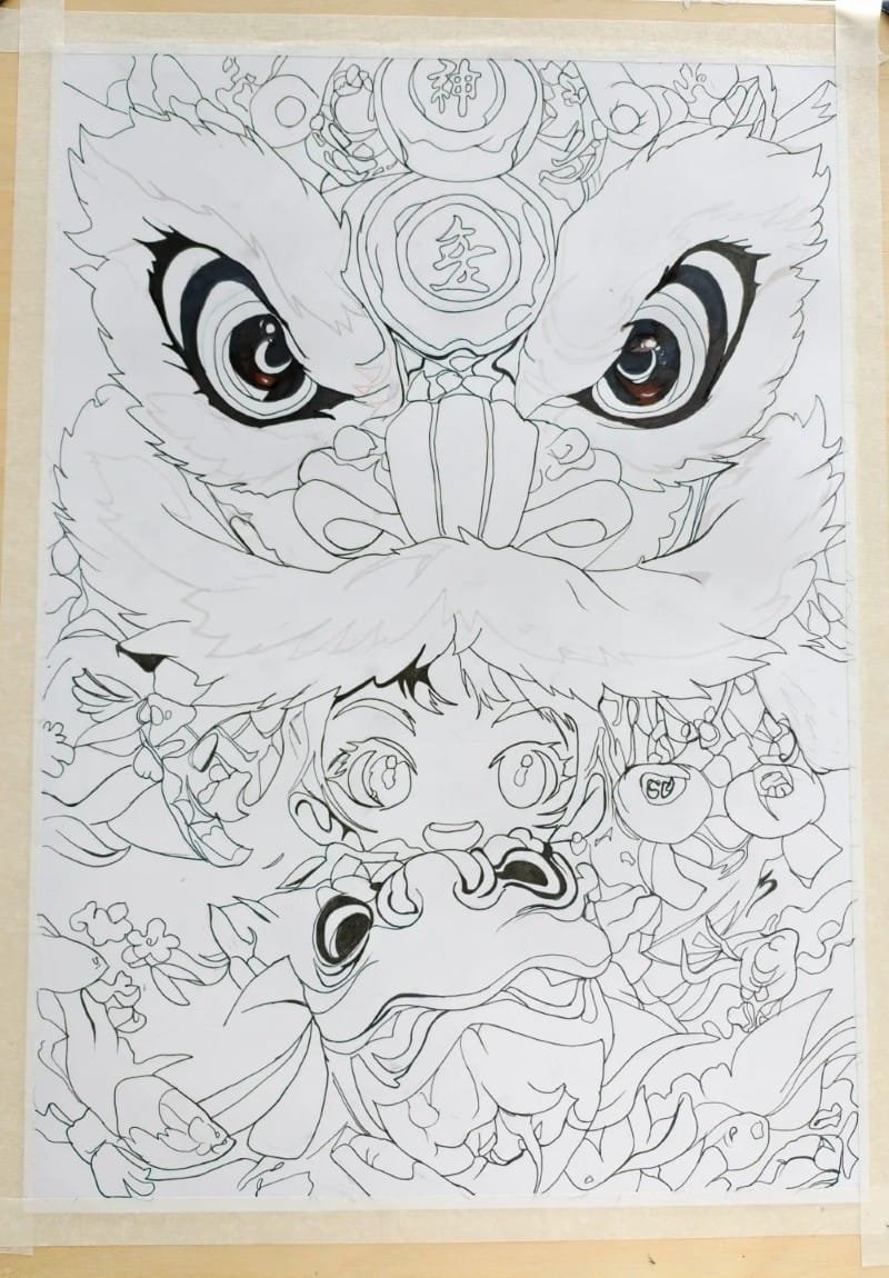 vẽ tranh múa lân ngày tết 21