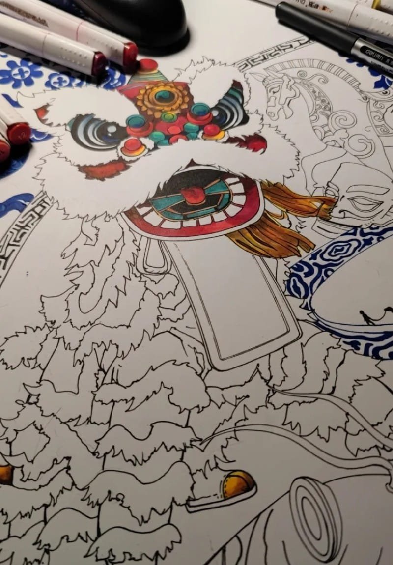 vẽ tranh múa lân ngày tết 23