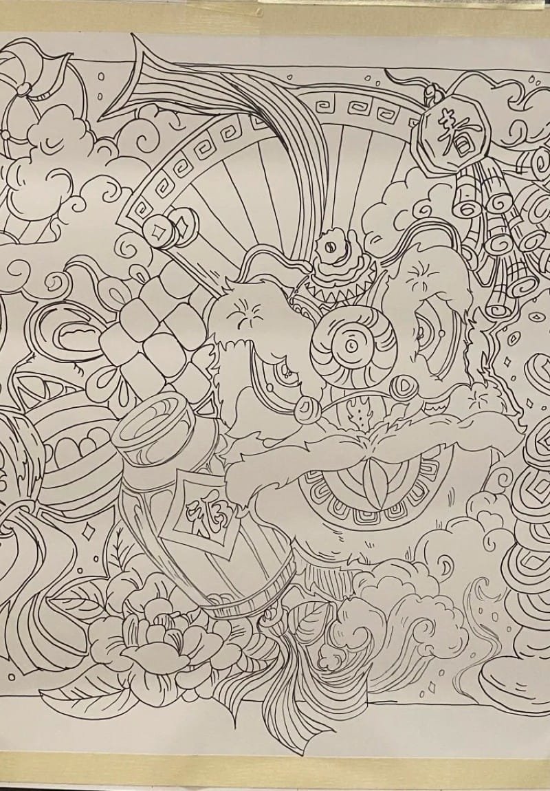 vẽ tranh múa lân ngày tết 25