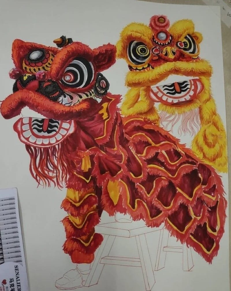 vẽ tranh múa lân ngày tết 26