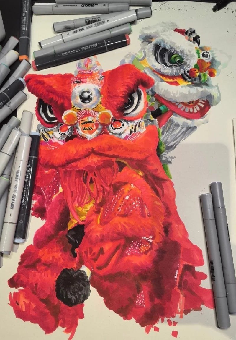 vẽ tranh múa lân ngày tết 28