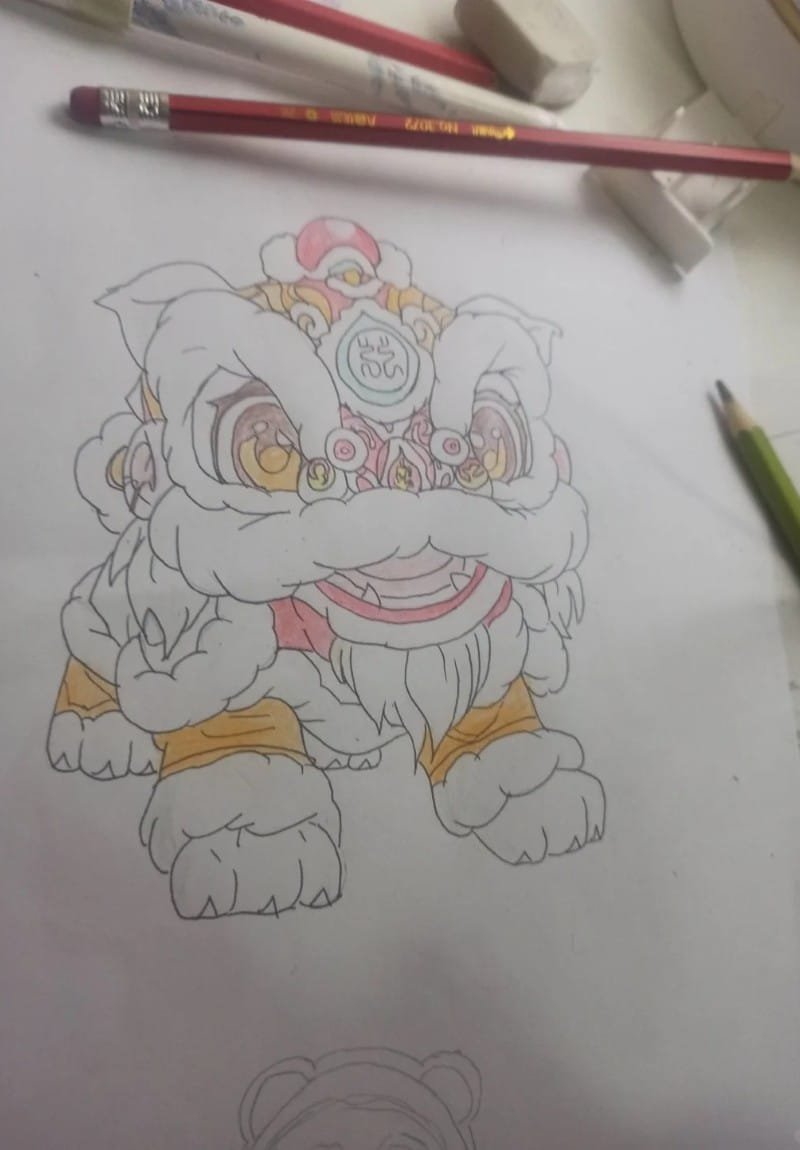 vẽ tranh múa lân ngày tết 30