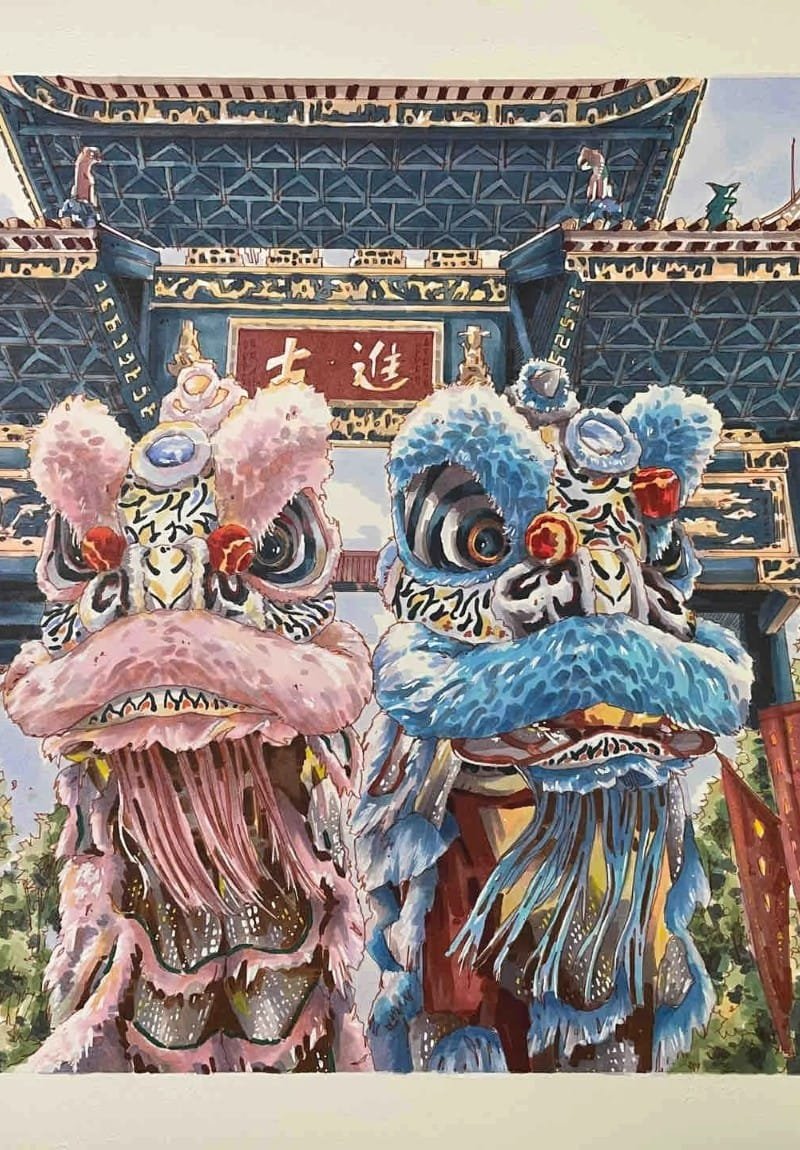 vẽ tranh múa lân ngày tết 33