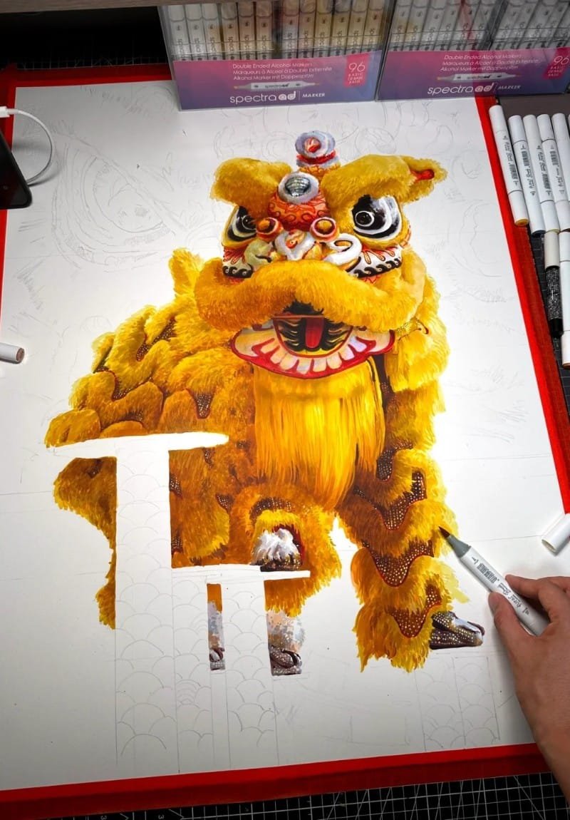 vẽ tranh múa lân ngày tết 34