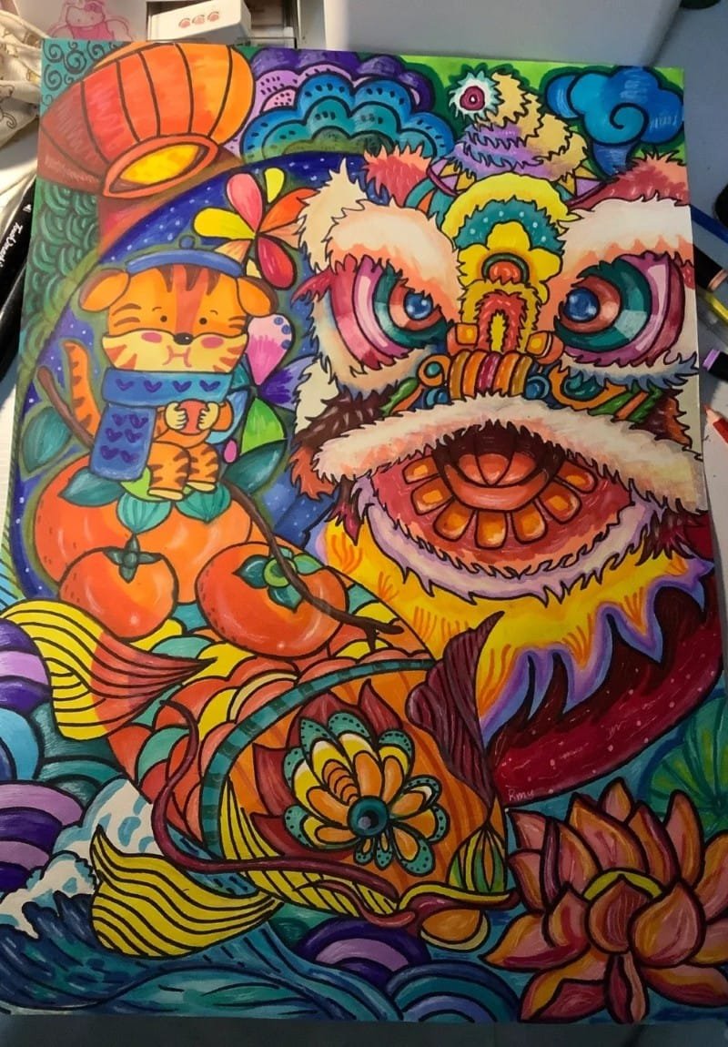 vẽ tranh múa lân ngày tết 38