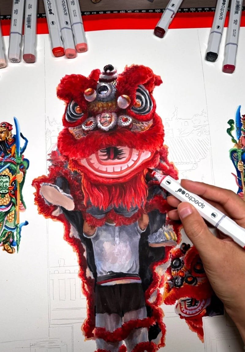 vẽ tranh múa lân ngày tết 39