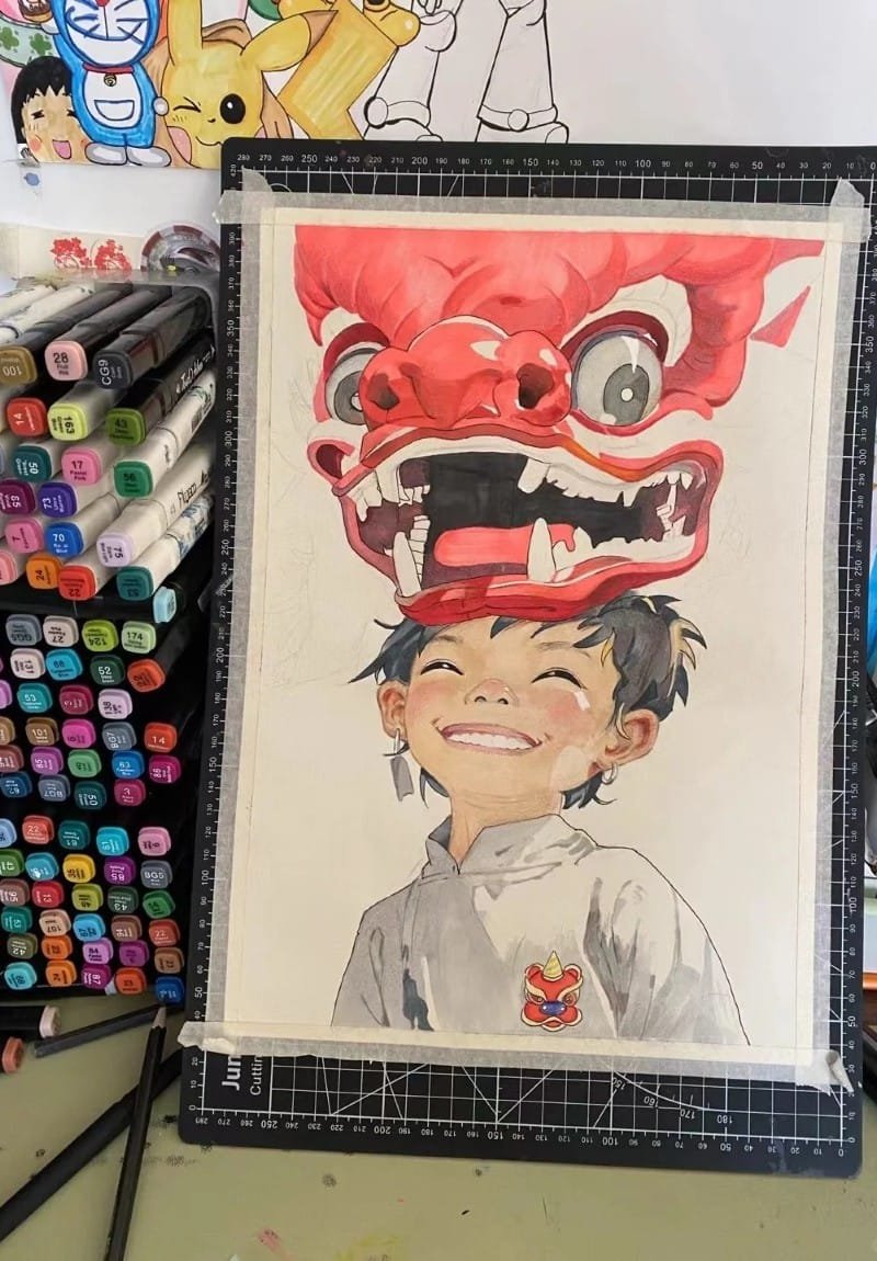 vẽ tranh múa lân ngày tết 41