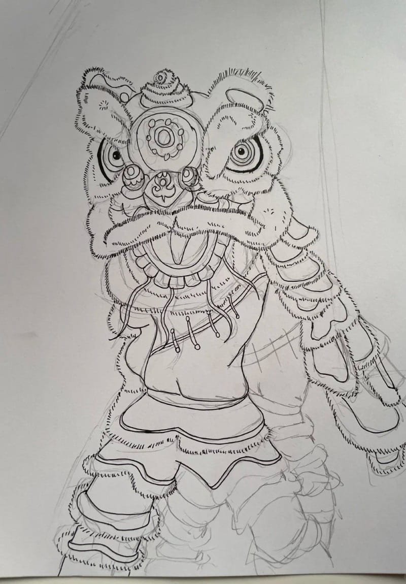 vẽ tranh múa lân ngày tết 7