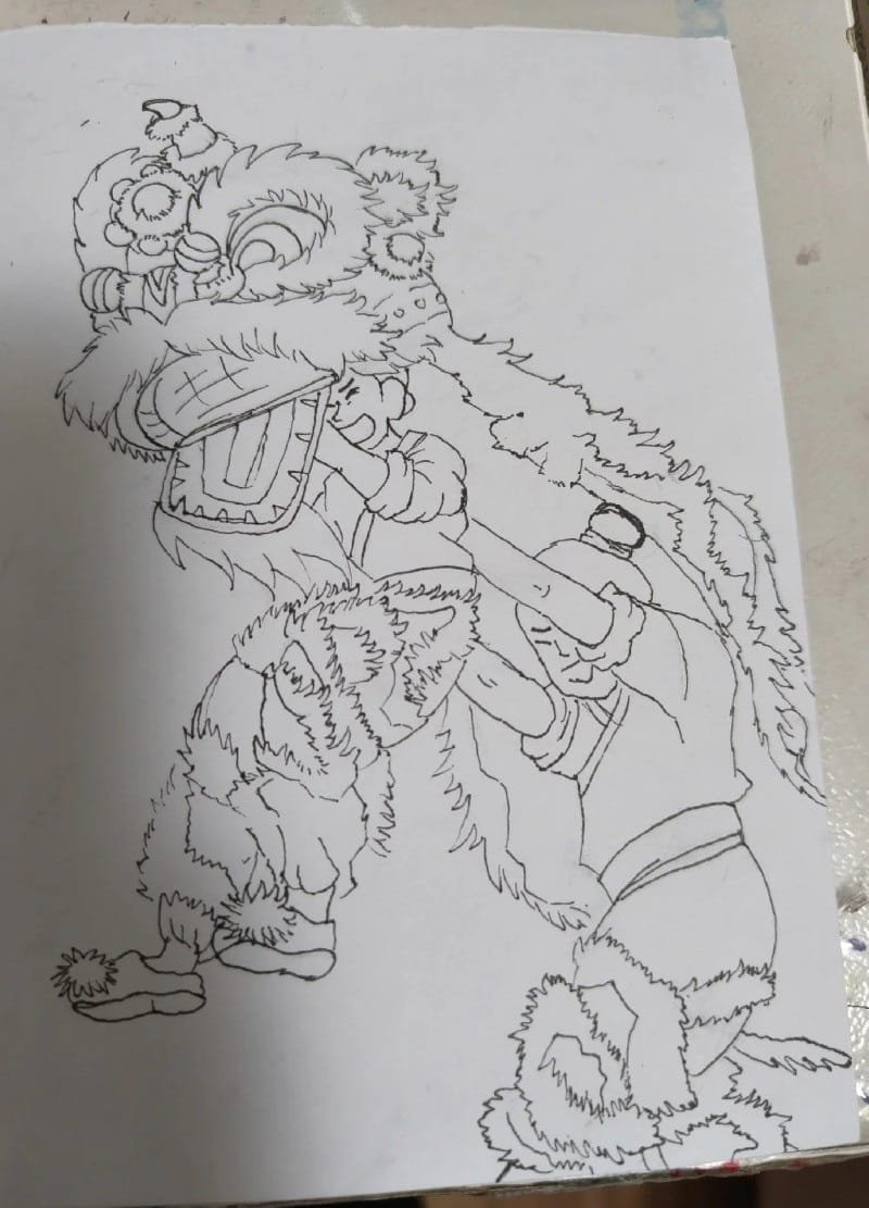 vẽ tranh múa lân ngày tết 8