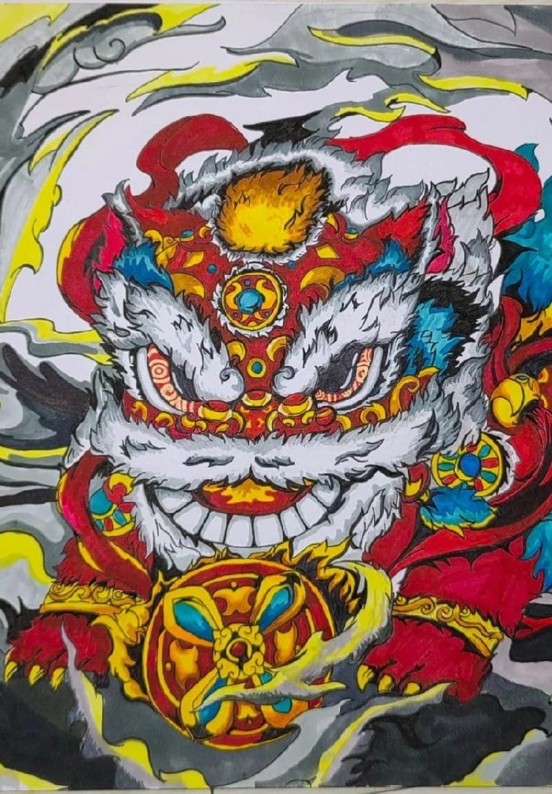 vẽ tranh múa lân ngày tết 9