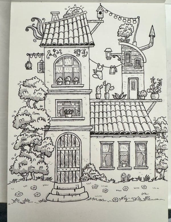 vẽ tranh ngôi nhà 11