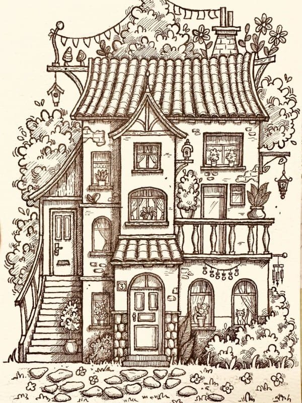 vẽ tranh ngôi nhà 8