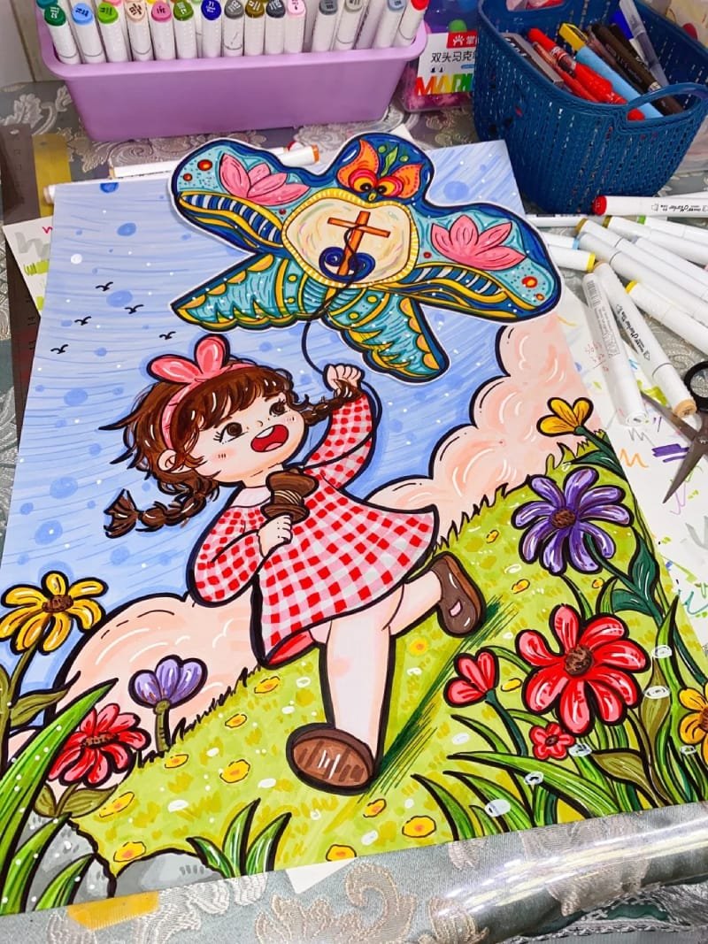 vẽ tranh thả diều đẹp 13