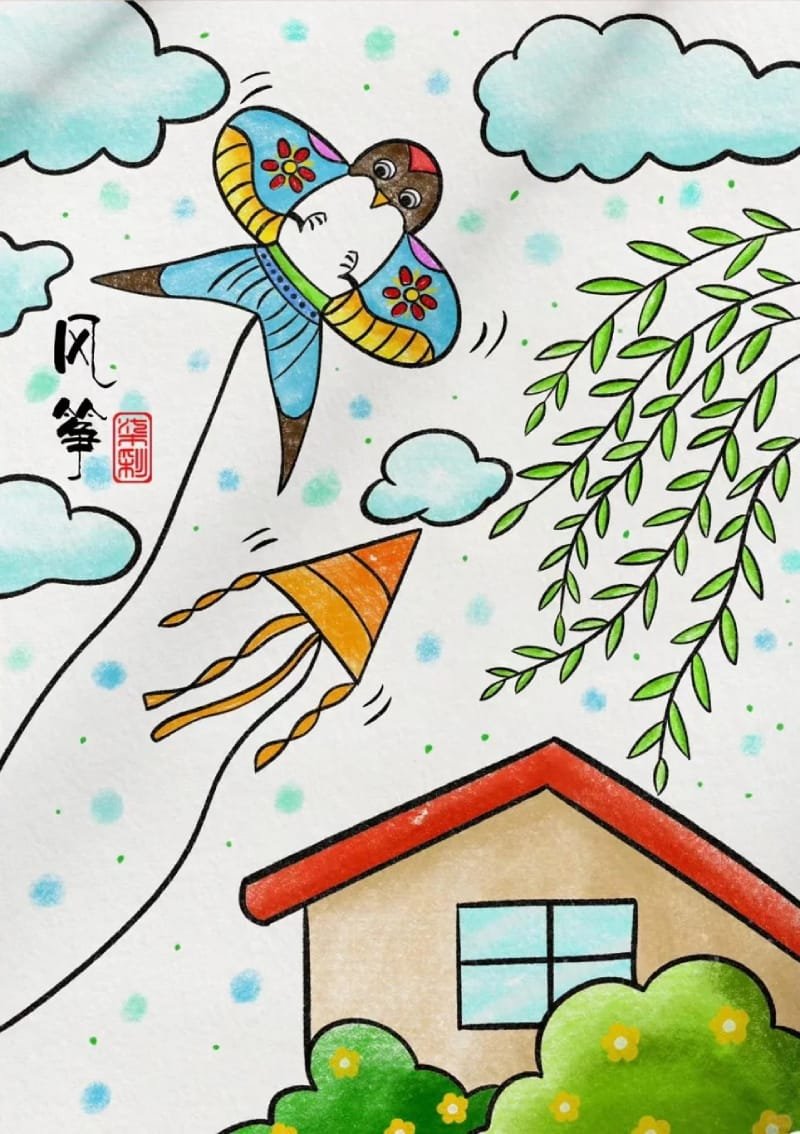 vẽ tranh thả diều đẹp 16