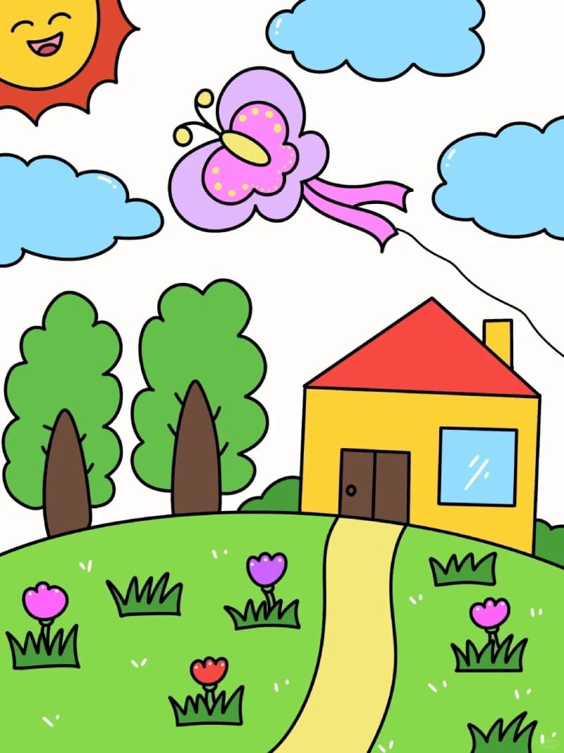 vẽ tranh thả diều đẹp 17