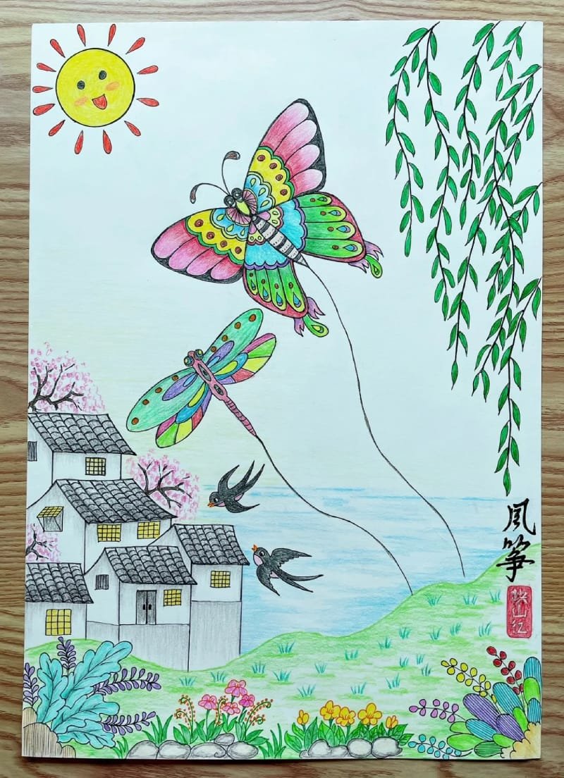 vẽ tranh thả diều đẹp 27