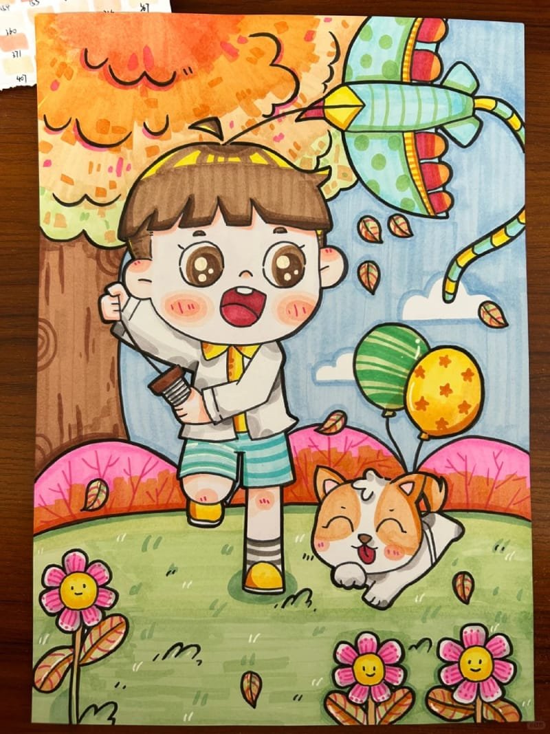 vẽ tranh thả diều đẹp 5