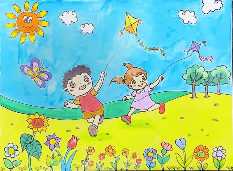 vẽ tranh thả diều đẹp 6