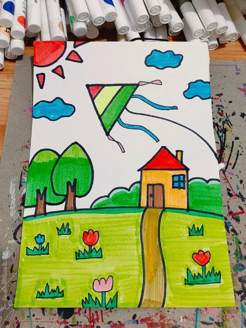 vẽ tranh thả diều đẹp 7