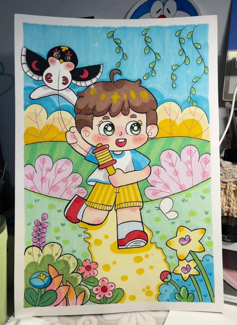 vẽ tranh thả diều đẹp 8